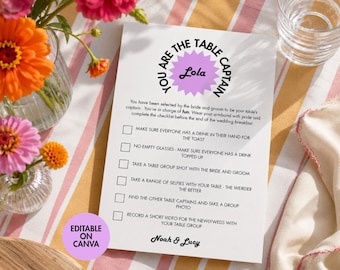 Wedding Reception Table Game for Fun Couples, Table Captains Checklist Template, Canva Editable Card (Digital Download)