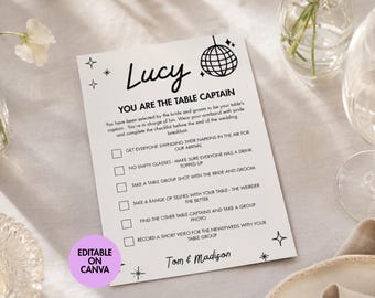 Wedding Table Captains Checklist Game, Canva Editable Card Template (Digital Download)