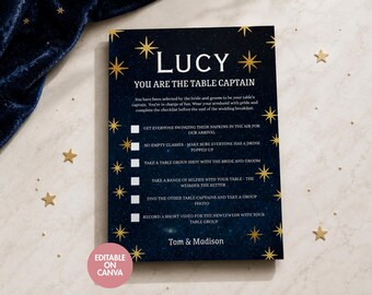 Wedding Table Captains Game, Starry Background Canva Checklist Template (Digital Download)