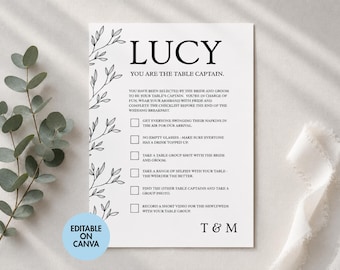 Table Captain Game, Wedding Table Captain Card, Wedding Reception Game, Printable Wedding Game, Canva Template, Botanical Eucalyptus Theme