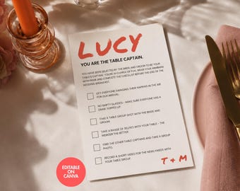 Table Captains Checklist, Wedding Reception Table Game, Editable Canva Template (Digital Download)