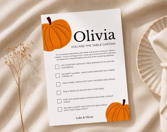 Fall Wedding Reception Entertainment | Guest Icebreaker Activity | Autumn Table Captains Game | Editable Template
