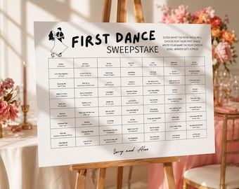 Retro Wedding First Dance Sweepstakes, Fun Reception Game, Guest Icebreaker Activity, Editable Canva Template (Digital Download)