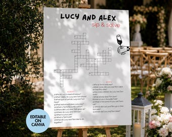 Sip and Solve, Wedding Crossword Template, Editable on Canva (Digital Download)