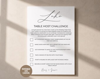 Wedding Table Host Game Template, Table Host Challenge Card, Printable Wedding Reception Activity, Editable Canva, Minimalist Wedding
