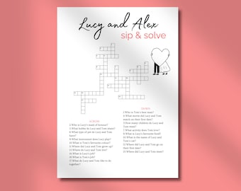 Sip and Solve Wedding Crossword Puzzle Game (Editable Canva Template) (Digital Download)