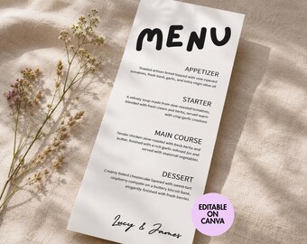 Retro Menu Cards | Wedding 4 Course Dinner Template | Editable Canva Digital Download | Instant Printable
