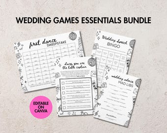 Wedding Reception Games Bundle, 5 Doodle-Style Canva Templates (Digital Download)