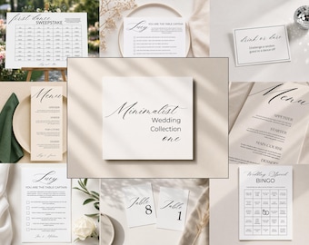 Minimalist Wedding Collection | 6 Editable Canva Templates | Table Captains, Challenges, Sweepstake, Bingo and Signs | Digital Download