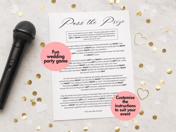 Pass the Prize Wedding Table Game, Guest Icebreaker Activity, Editable on Canva (Digital Download)