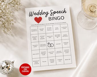 Wedding Speech Bingo | Fun Reception Party Game | Guest Icebreaker Idea | Editable Canva Template | Digital Download