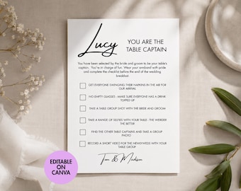 Wedding Table Captains Modern Checklist, Table Captain Rules, Editable Canva Template (Digital Download)