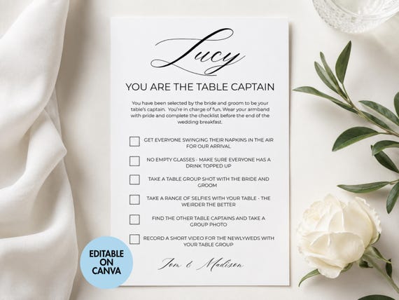 Wedding Table Captains Game, Guest Icebreaker Activity, Minimalist Style, Canva Editable (Digital Download)