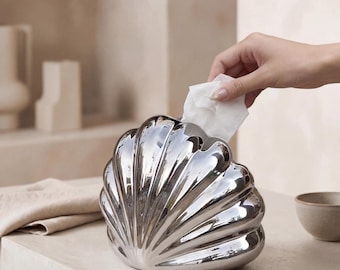 Pudełko na chusteczki w kształcie muszli: zabytkowa francuska dekoracja ceramiczna, akcent domowy w stylu nadmorskim wabi sabi