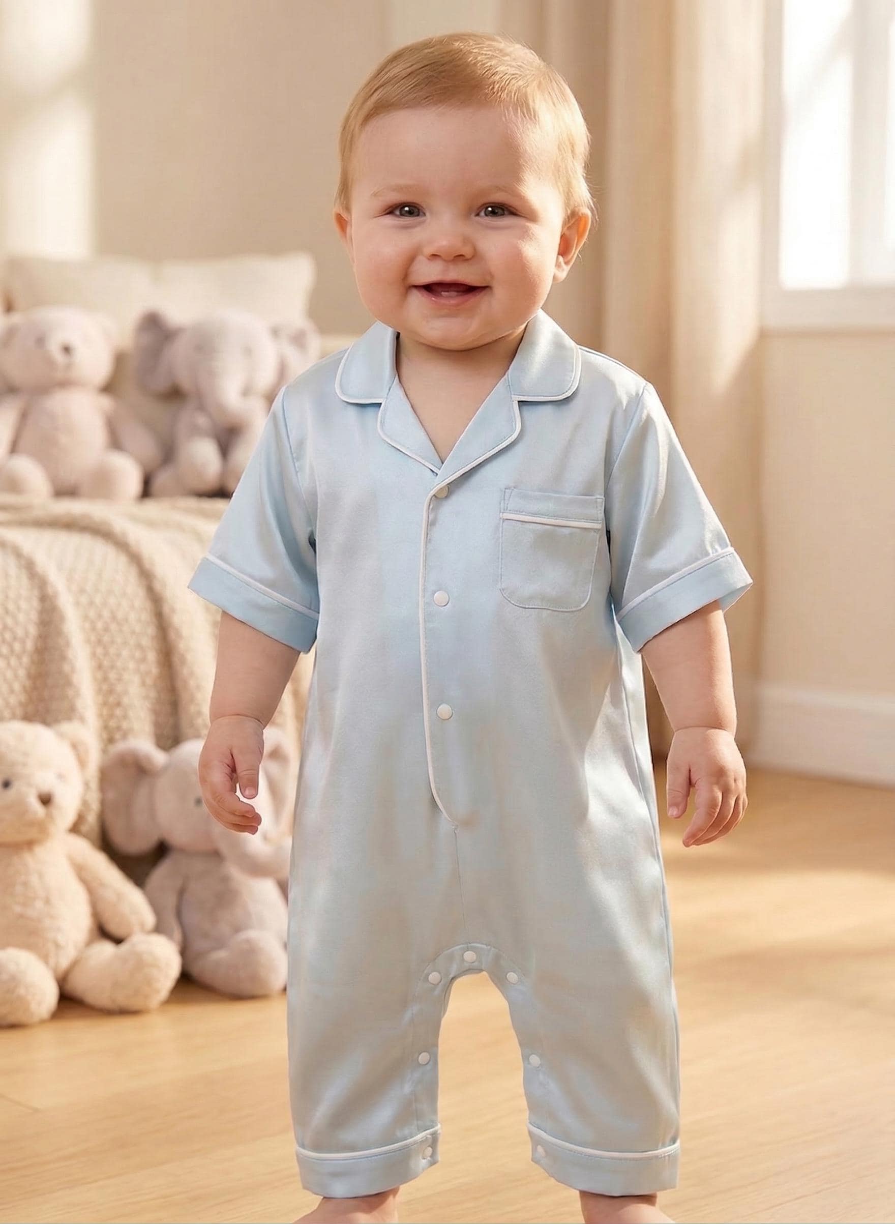 6A 100% Natural Mulberry Silk Baby pajamas Romper, Temperature-Regulating, Breathable, Gentle Skin