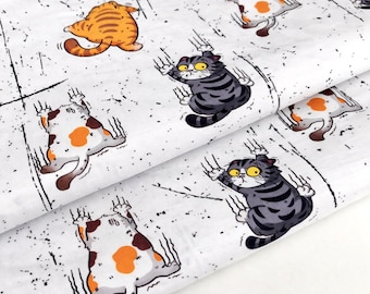 Cotton Jersey Cat Print Fabric – Soft Stretch Knit, Oeko-Tex, Kids Clothes