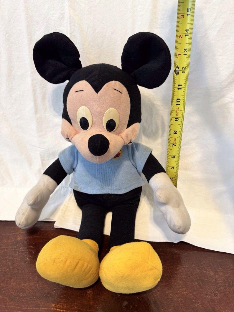 20" VTG 1988 Playskool Disney Large Mickey Mouse Pull String SQUEAKS Plush Doll image 2
