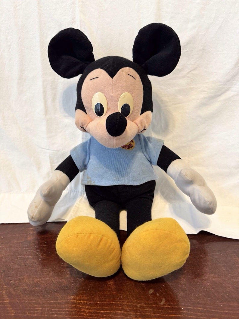 20" VTG 1988 Playskool Disney Large Mickey Mouse Pull String SQUEAKS Plush Doll image 1