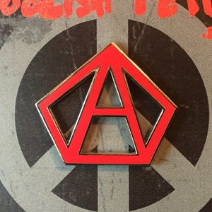 The System red anarchy symbol enamel pin