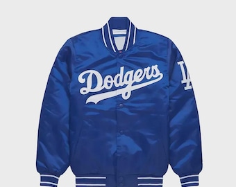LA Dodgers Satin Bomber Jacket Blue Varsity Jacket Men Women Baseball Style Jacket Streetwear Retro Sports Jacket Gift for him