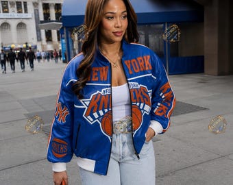 Customize Number New York  Leather Jacket, Karl-Anthony Towns #32 Jacket, Blue Varsity Bomber, Custom Basketball Fan Jacket,Gift Sports Fans
