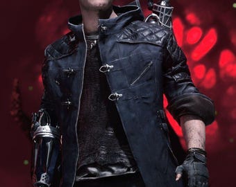 Devil Hunter Nero Inspired Leather Coat, DMC 5 Cosplay Jacket, Cyber Arm Trench Coat