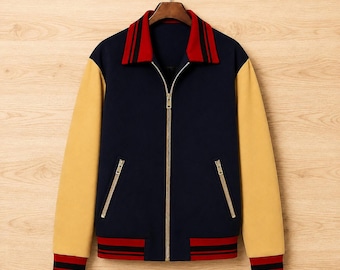 Noah Schnapp Stranger Things Season 5 Jacket, Mike Wheeler Varsity Bomber Jacket, Custom Navy Blue Wool Jacket for Men and Women