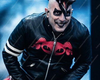 Men's Black Punk Biker Jacket: Red Graphic Faux Leather Streetwear Outfit
