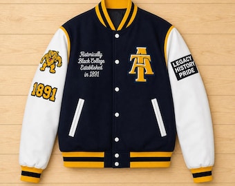 HBCU Varsity Jacket Navy & Yellow Letterman Jacket | Aggie Pride College Jacket | Custom Embroidered Bomber Jacket | Unisex Streetwear