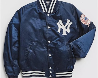 Vintage yankees Navy Baseball Satin Varsity Jacket, Retro Script Back Letter Jacket, Unisex Bomber Jacket, Streetwear Gift for Men Women
