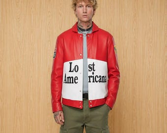 Classic Red Leather Lost Americana Jacket, Vintage Style Statement Jacket, Men Women Streetwear Outfit, Celebrity Inspired Fashion Coat