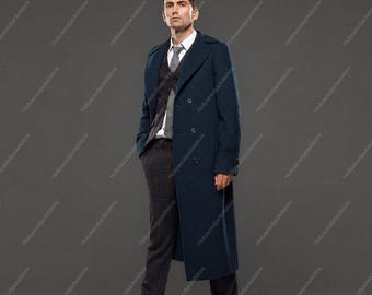 Men's Blue Wool Long Trench Coat | Classic Vintage Style Winter Overcoat