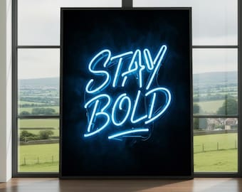 Neon Motivation Wall Art Print – Modern Typography Poster, Inspirational Quote Artwork, Electric Blue Decor