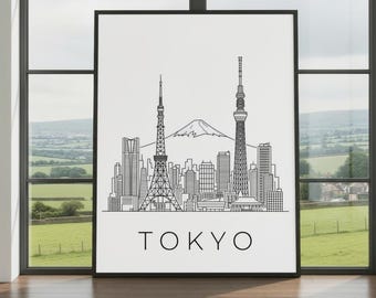 Tokyo Skyline Wall Art Print - Minimalist City Illustration, Modern Architectural Decor