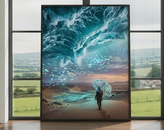 Surreal Desert Ocean Wall Art Print – Dreamlike Landscape Poster
