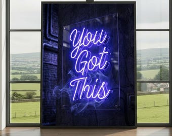 Neon Motivation Wall Art Print – Modern Typography Poster, Inspirational Quote Artwork, Electric Blue Decor