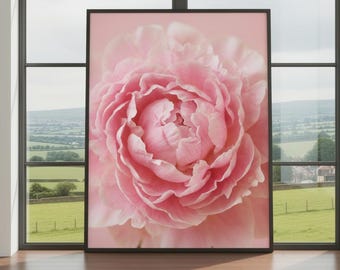 Pink Peony Macro Art Print – Close-Up Floral Photography Poster, Blush Botanical Decor
