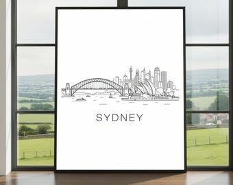 Sydney Skyline Wall Art Print - Minimalist City Illustration, Modern Architectural Decor