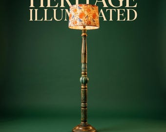 Boho Floor Lamp Wooden Base Linen Shade Tall Standing Lamp Warm Ambient Light Living Room Corner Lighting Decor