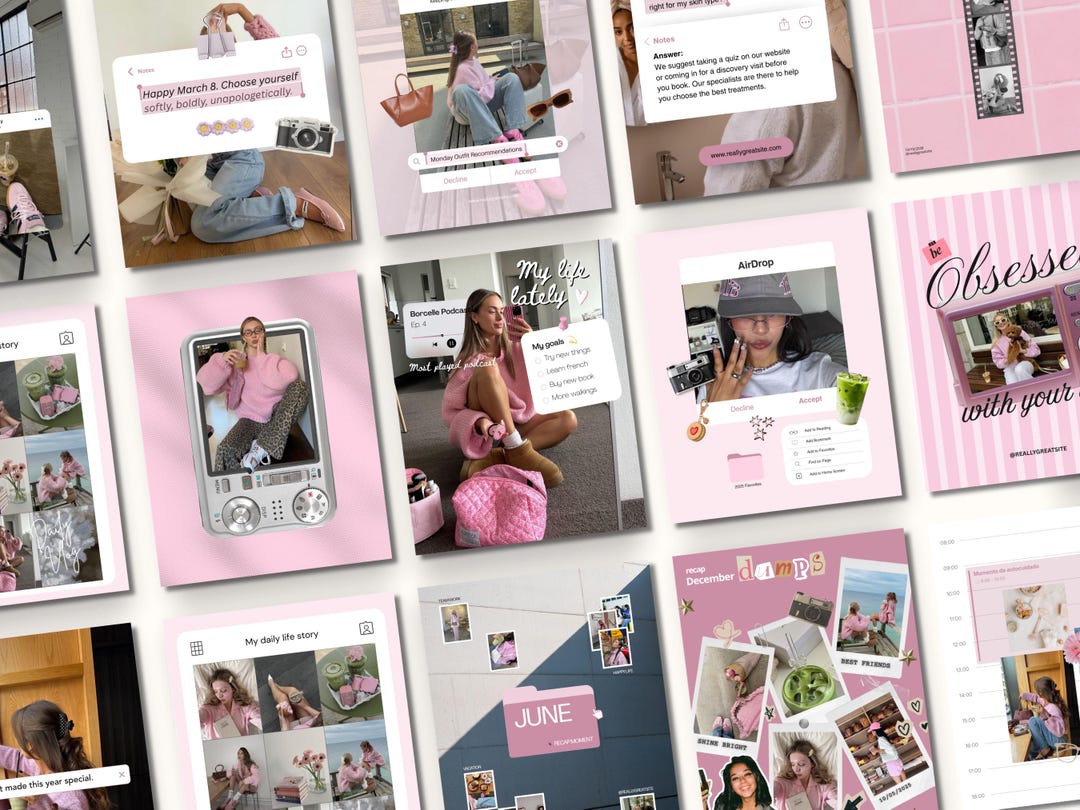 Ios Core Pink Instagram Templates, Canva Bundle for Content Creators ...