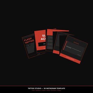 Könnte beinhalten: Eine Sammlung roter und schwarzer Instagram-Vorlagen für ein Tattoo-Studio. Die Vorlagen enthalten den Text "FLASH TATTOO" und andere türkische Texte. Das Design ist modern und minimalistisch, mit kräftiger Typografie und dunklem Farbschema.
