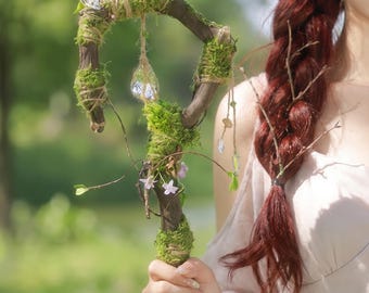 LARP Staff, Crystal Magic Staff, 47 Inch Fantasy Cosplay Prop, Forest Witch Wand, Woodland Wizard Staff, Handmade Crystal Wand