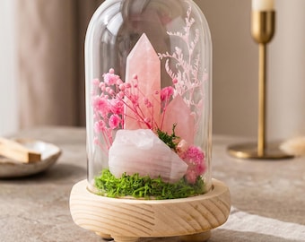 Crystal Tower Glass Dome Decor, Preserved Flower Terrarium