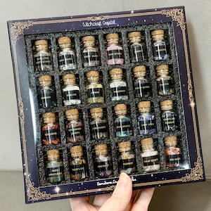 24 Crystal Chip Bottles, Natural Gemstone Chips Kit, Mini Jars for Candles, Jewelry Making, Crafts, Bulk Crystal Set