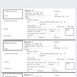 Med Surg/ Tele/ Ortho Nurse Patient Report Sheet