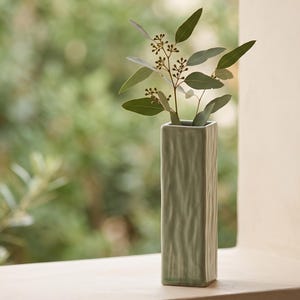 Sage Green Rectangular Ceramic Vase | Textured Japandi Pottery | Minimalist Living Room Decor