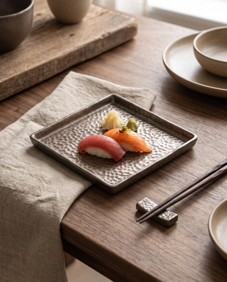 Silver Ceramic Serving Plate, Textured Sushi Dish - Etsy