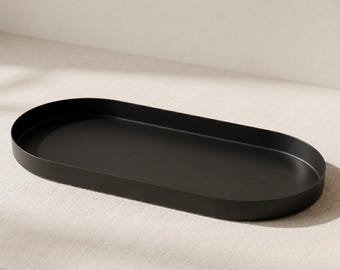 Vassoio ovale in metallo nero / Decorazione in stile giapponese / Organizzatore per tavolino da caffè