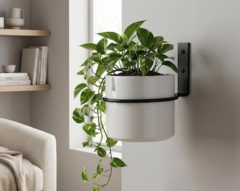 Metalen wandplanthouderring moderne hangende plantenbak muurbevestiging zwart
