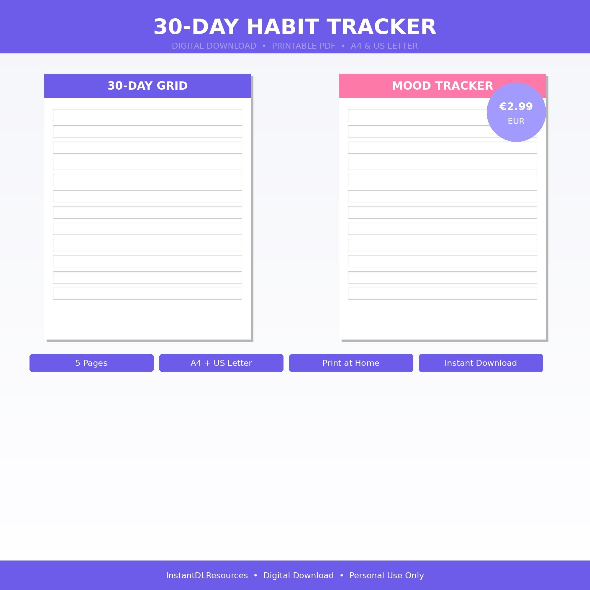 30-day Habit Tracker Printable PDF | Daily Habit Tracker | Goal Setting ...
